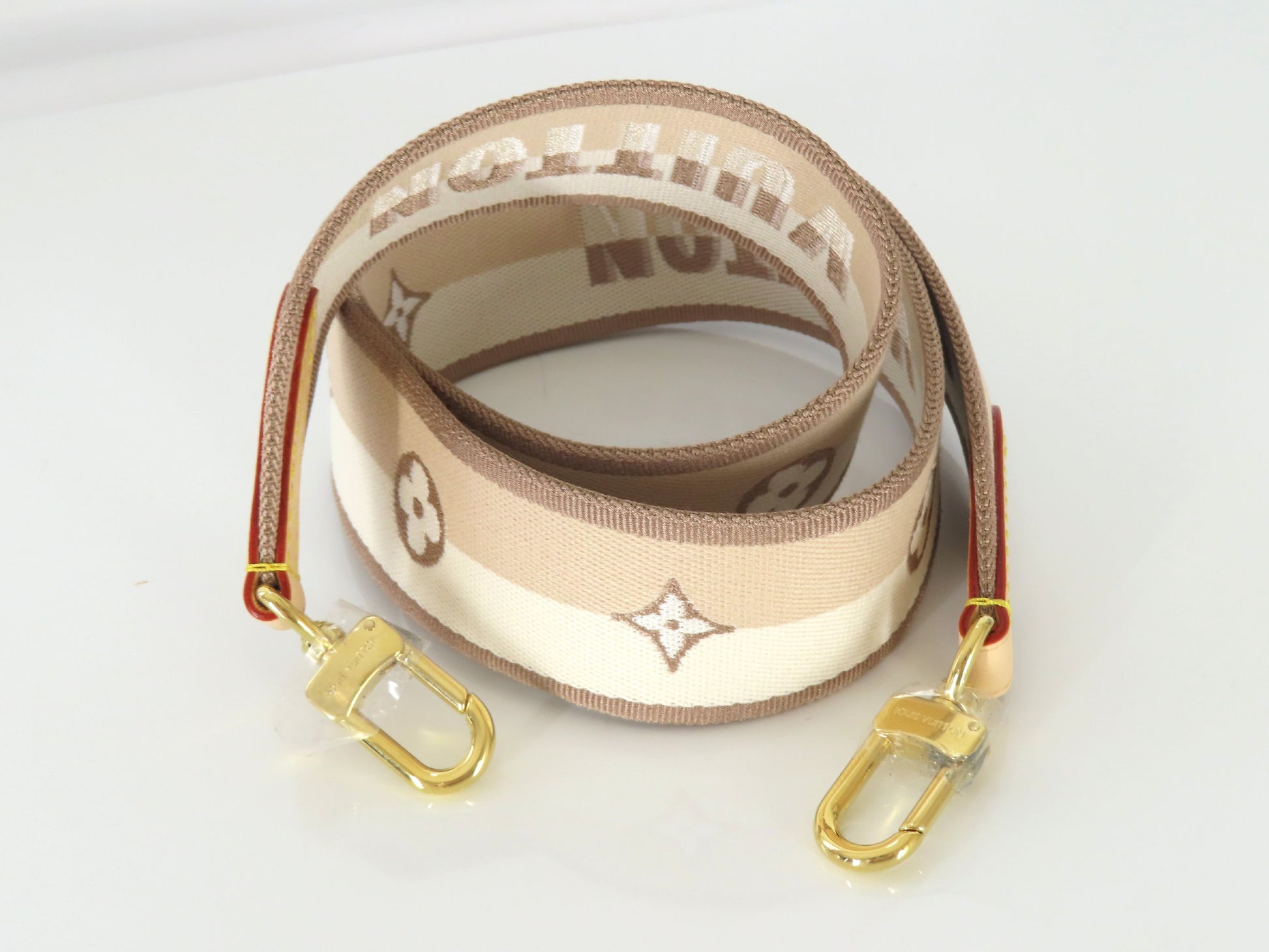 LOUIS VUITTON Signature Strap, Beige/Brown Canvas with Gold Hardware, 95*4.5*.05cm