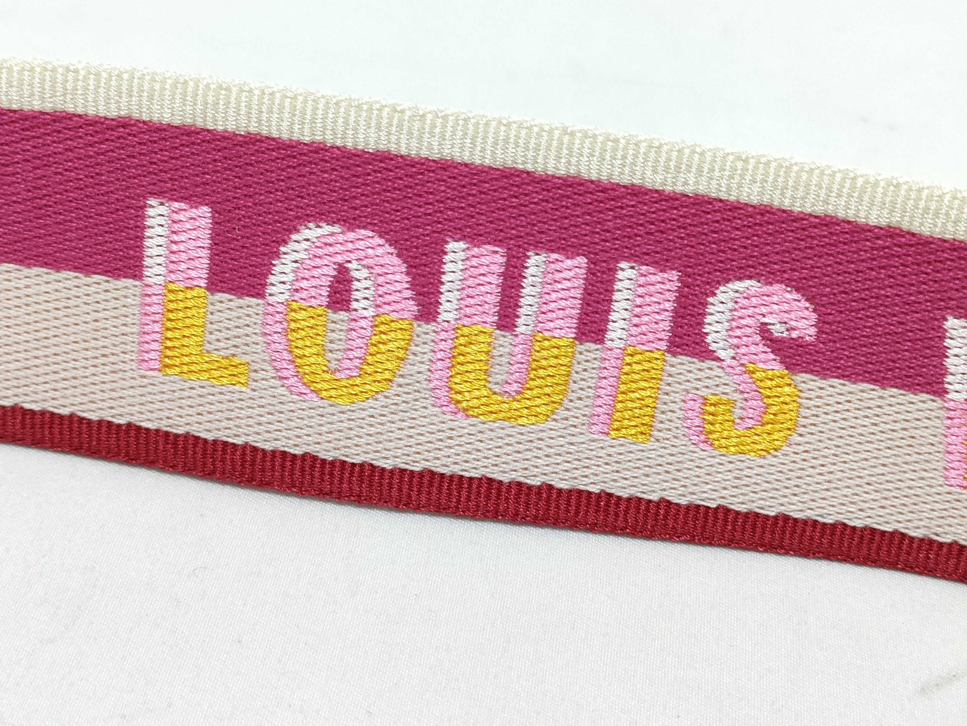 LOUIS VUITTON RFID Unverifiable Serial Number Unverifiable Louis Vuitton Signature Strap Pink/Beige Canvas Gold Hardware 95*4.5*.05cm Strap
