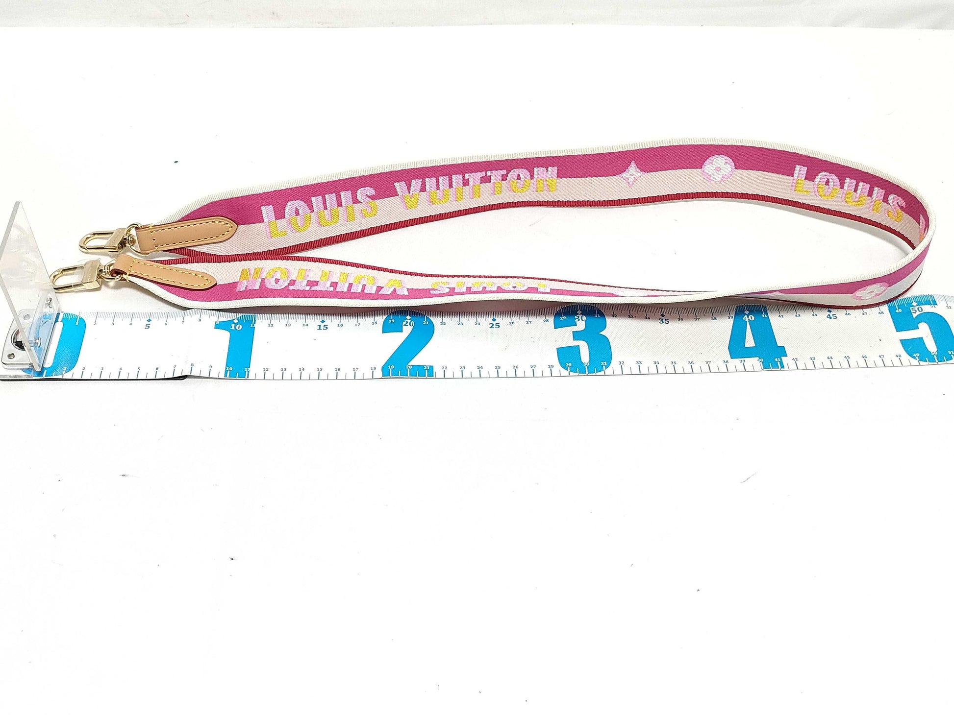 LOUIS VUITTON RFID Unverifiable Serial Number Unverifiable Louis Vuitton Signature Strap Pink/Beige Canvas Gold Hardware 95*4.5*.05cm Strap