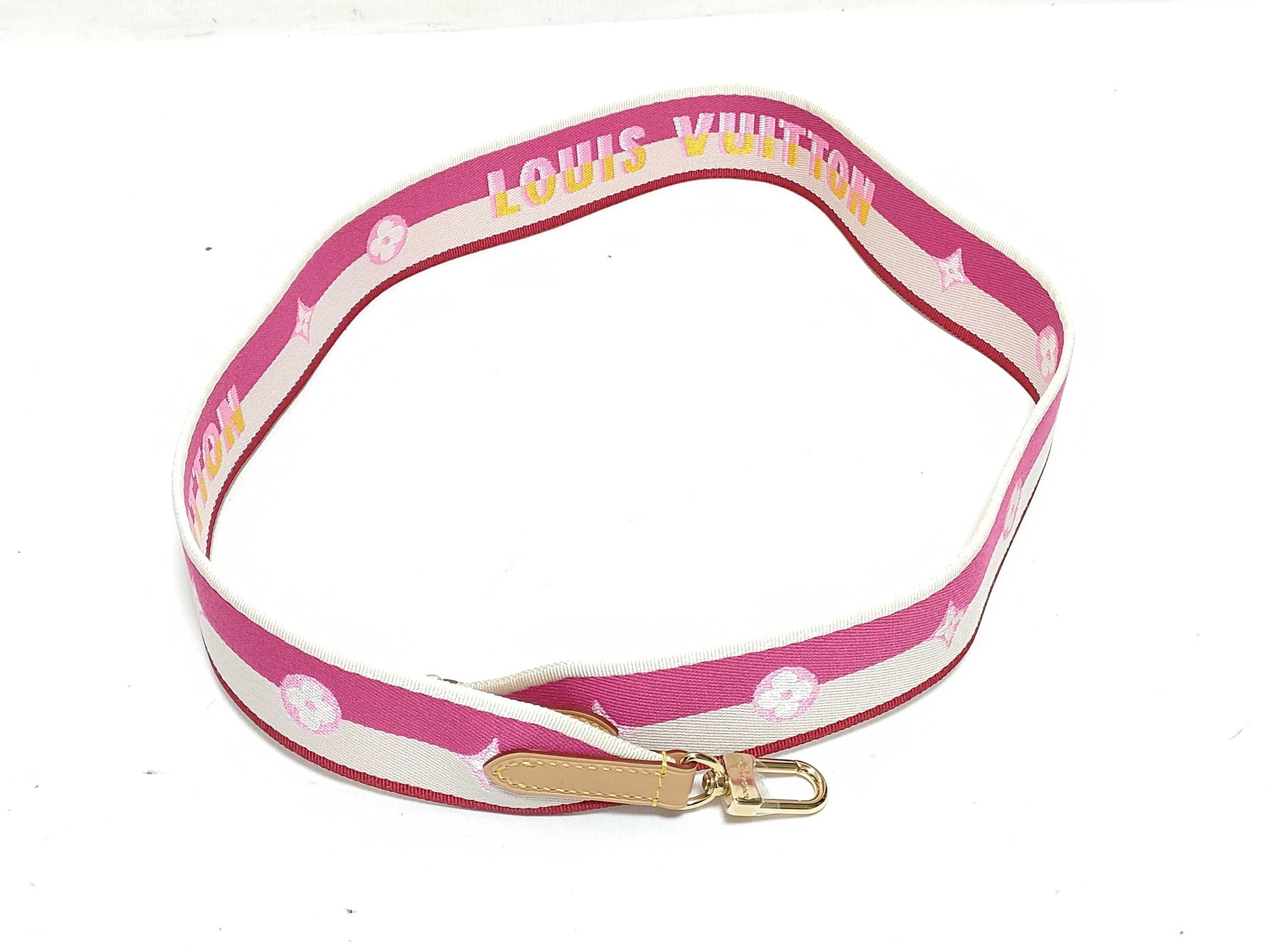 LOUIS VUITTON RFID Unverifiable Serial Number Unverifiable Louis Vuitton Signature Strap Pink/Beige Canvas Gold Hardware 95*4.5*.05cm Strap