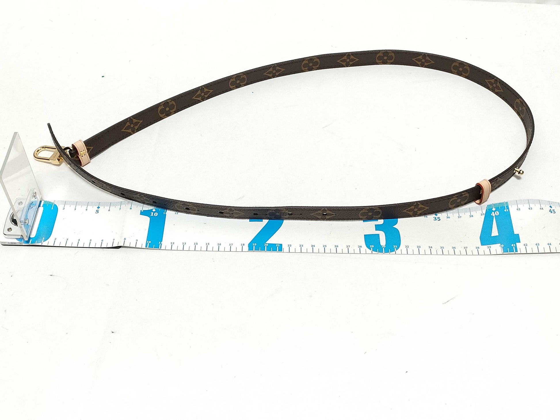 LOUIS VUITTON RFID verification failed. Serial number verification failed. Louis Vuitton Monogram Adjustable Strap, Brown, Gold Hardware, 80*2*.05cm.