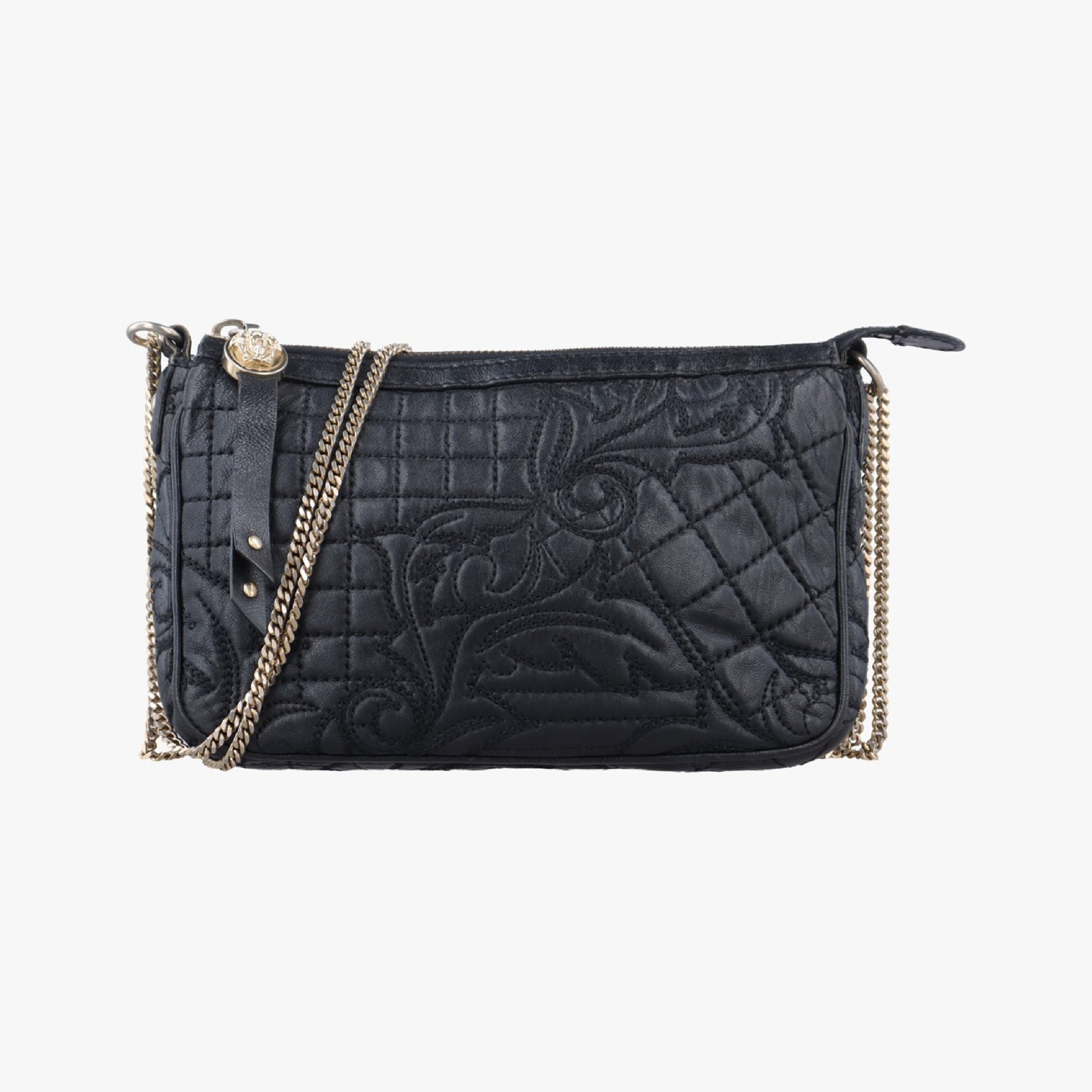 VERSACE Vanitas Quilted Baroque Black Leather Shoulder Bag