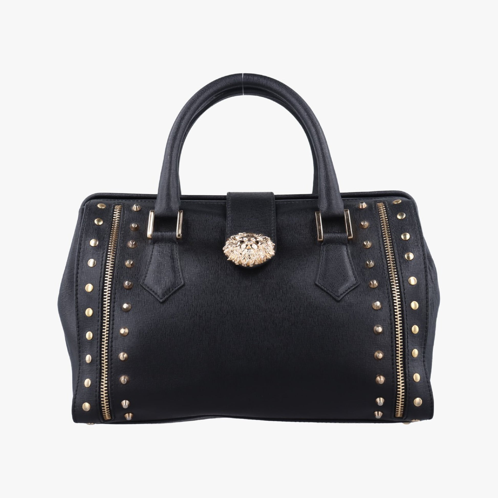 VERSACE Stud Handle Black Saffiano Leather Handbag CLG 772 566 198 745