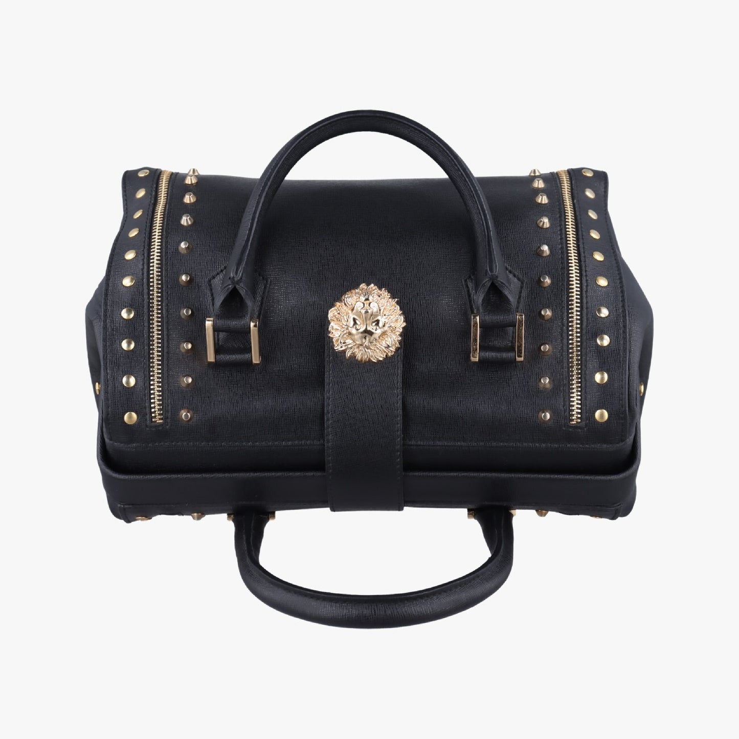 VERSACE Stud Handle Black Saffiano Leather Handbag CLG 772 566 198 745