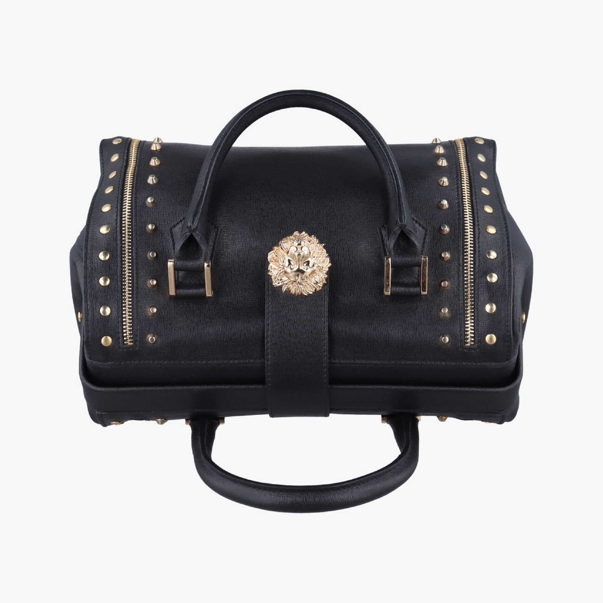 VERSACE Stud Handle Black Saffiano Leather Handbag CLG 772 566 198 745