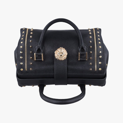 VERSACE Stud Handle Black Saffiano Leather Handbag CLG 772 566 198 745