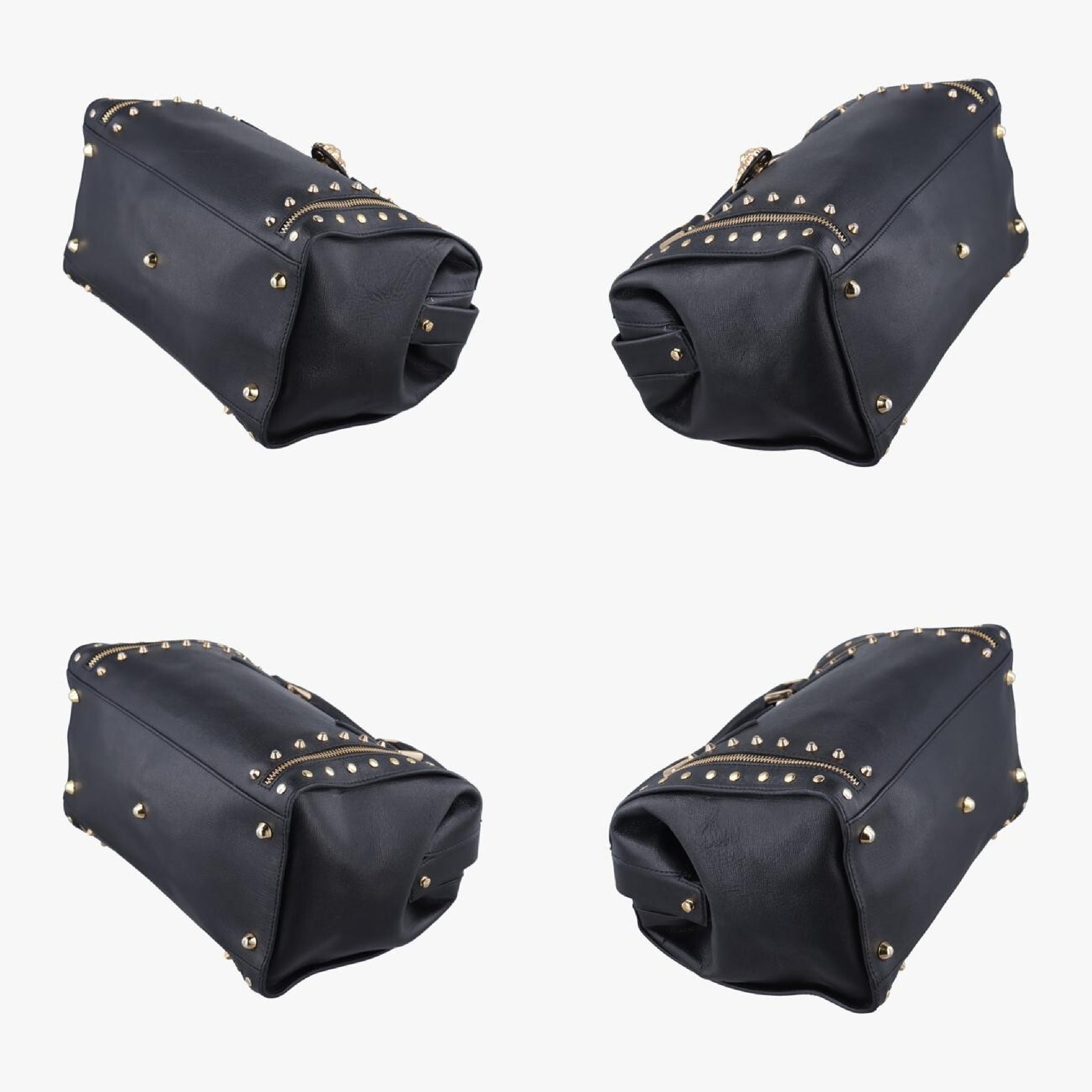 VERSACE Stud Handle Black Saffiano Leather Handbag CLG 772 566 198 745
