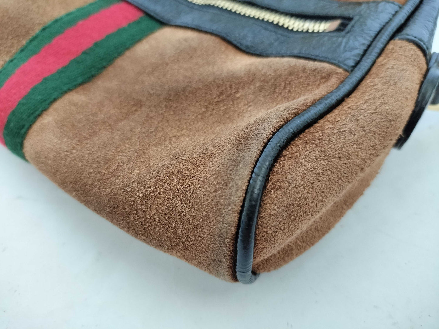GUCCI Webbing GUCCI GG Supreme Ophidia Suede Brown Shoulder Bag