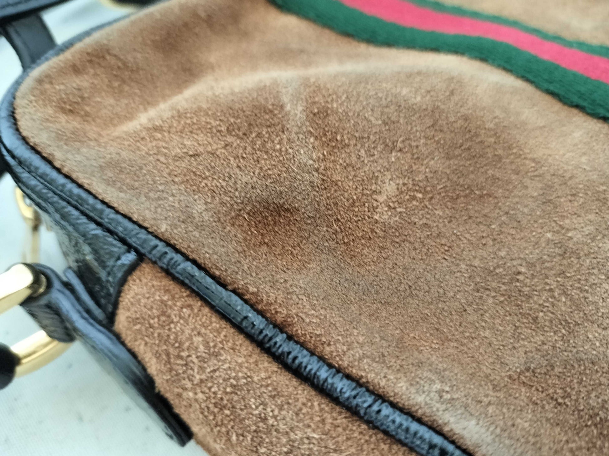 GUCCI Webbing GUCCI GG Supreme Ophidia Suede Brown Shoulder Bag