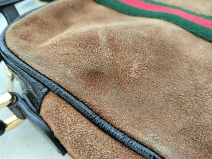 GUCCI Webbing GUCCI GG Supreme Ophidia Suede Brown Shoulder Bag