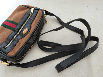 GUCCI Webbing GUCCI GG Supreme Ophidia Suede Brown Shoulder Bag
