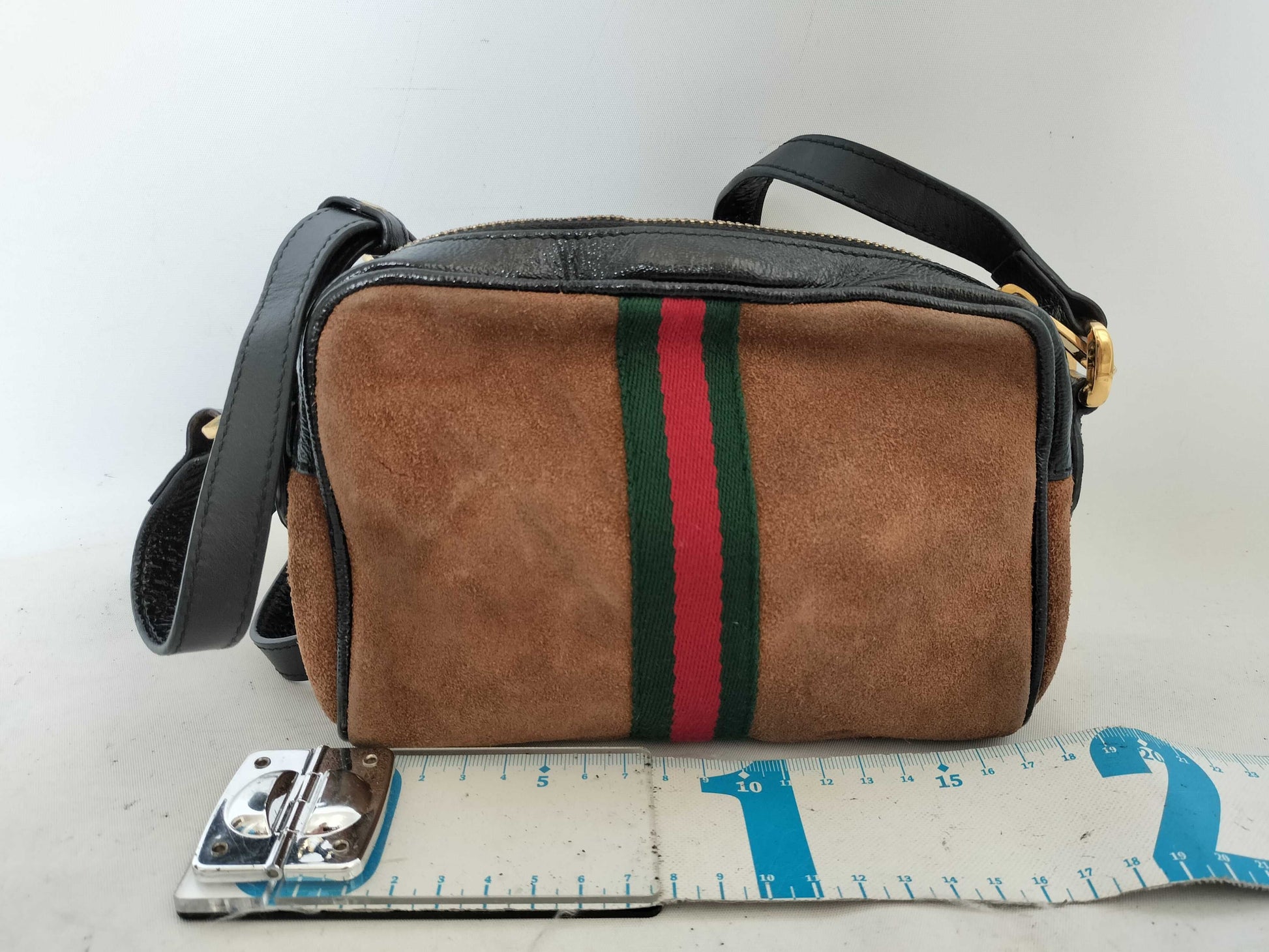 GUCCI Webbing GUCCI GG Supreme Ophidia Suede Brown Shoulder Bag