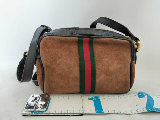 GUCCI Webbing GUCCI GG Supreme Ophidia Suede Brown Shoulder Bag