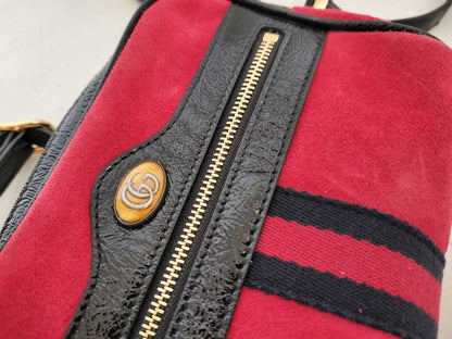 GUCCI GG Supreme Ophidia Suede Shoulder Bag in Red
