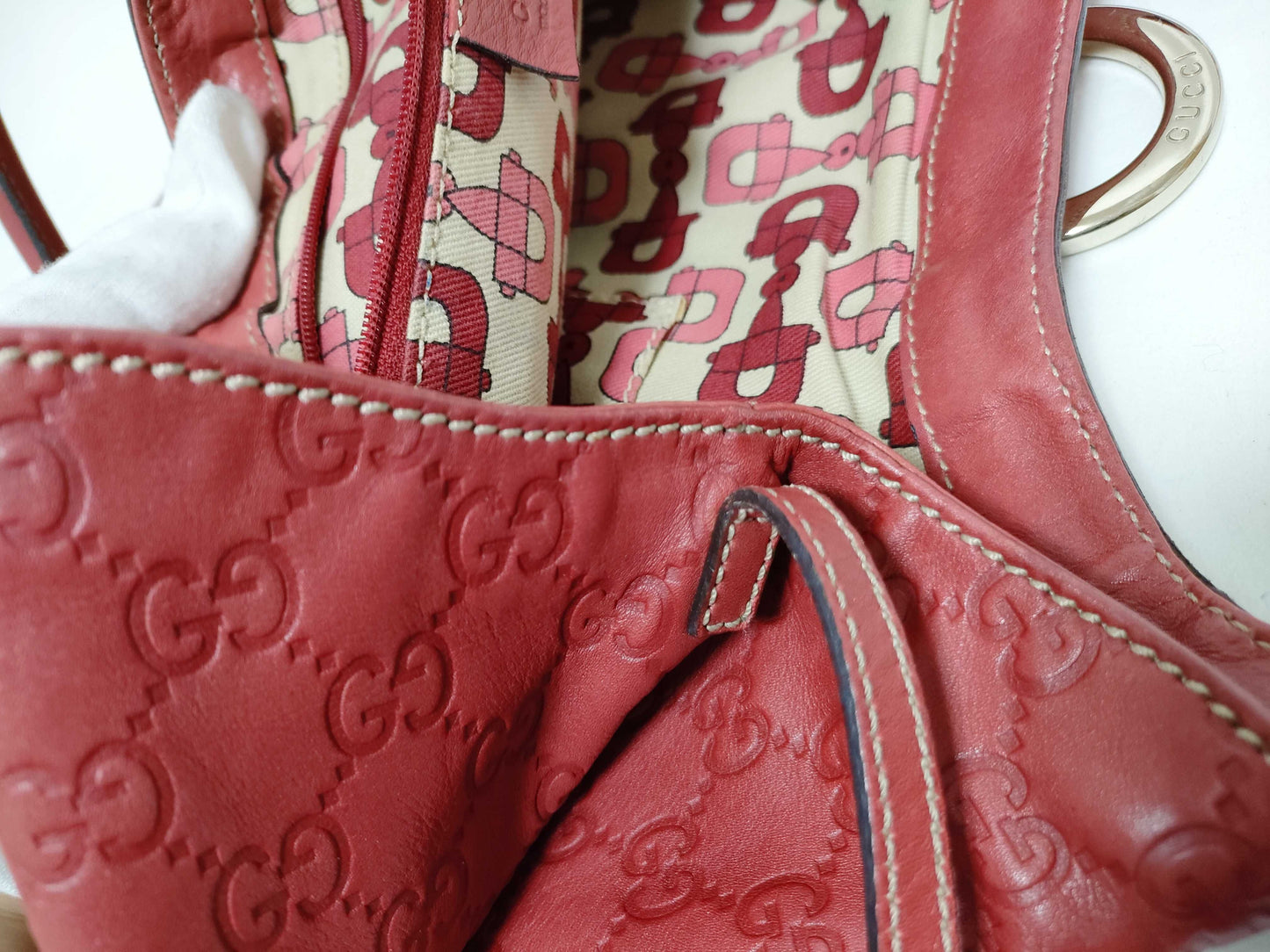 GUCCI Guccissima GUCCI GG Supreme Leather Handbag Red Handbag
