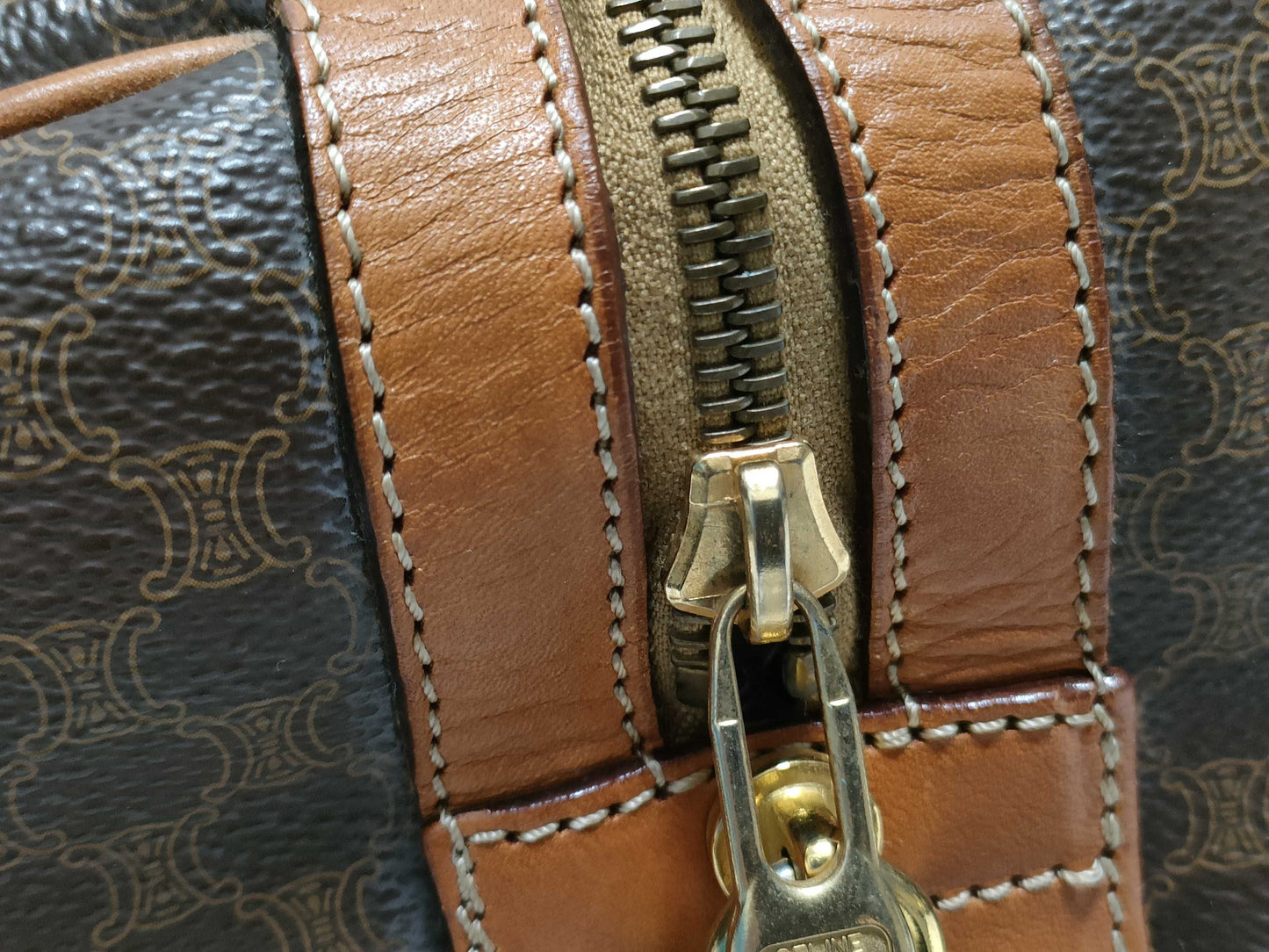 CELINE Boston Bag Macadam Brown Boston Bag