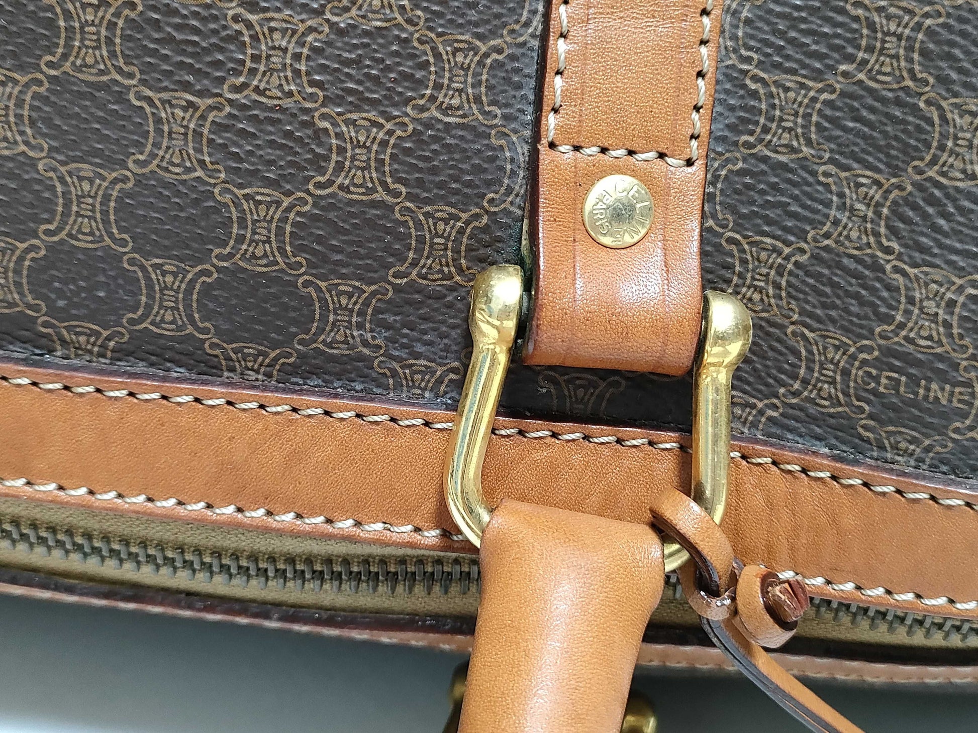 CELINE Boston Bag Macadam Brown Boston Bag