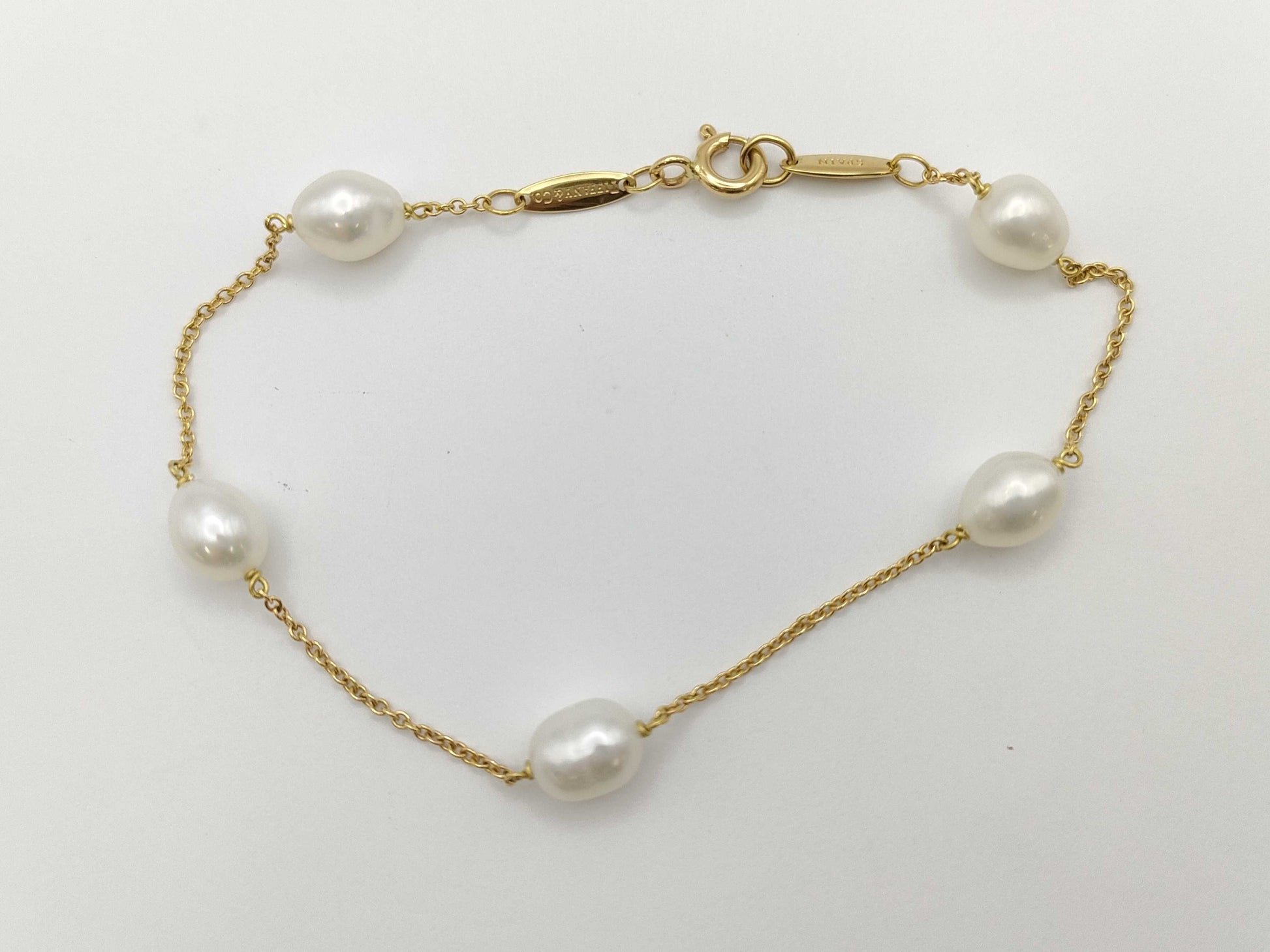 Tiffany & Co. Visored Pearl 5-Piece Bracelet/Bangle, Yellow Gold, AU750, 2.9g 