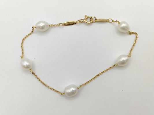 Tiffany & Co. Visored Pearl 5-Piece Bracelet/Bangle, Yellow Gold, AU750, 2.9g 