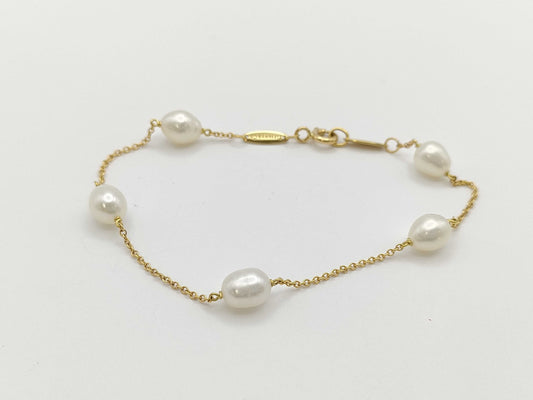 Tiffany & Co. Visored Pearl 5-Piece Bracelet/Bangle, Yellow Gold, AU750, 2.9g 