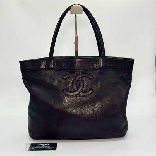 CHANEL Caviar Skin Coco Mark Tote Bag, Black, 6014031, with Guarantee Card, Mismatched Number