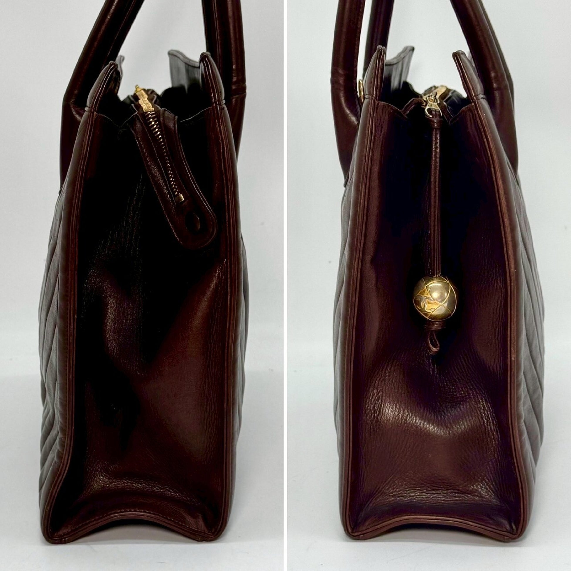 CHANEL Lambskin V-Stitch Handbag Brown 