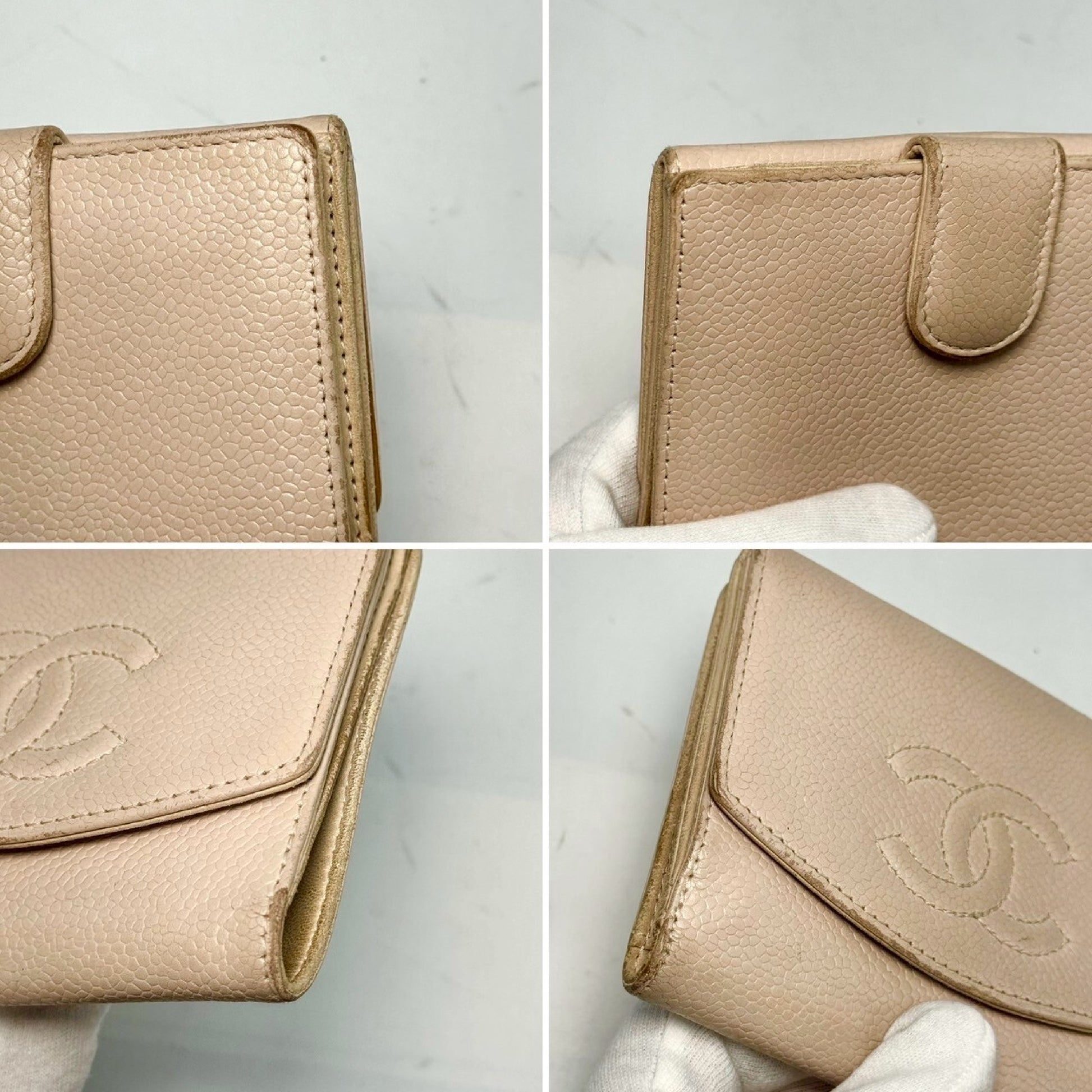 CHANEL Caviar Leather Bi-fold Compact Wallet White 9613381 Wallet