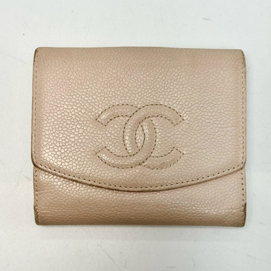 CHANEL Caviar Leather Bi-fold Compact Wallet White 9613381 Wallet