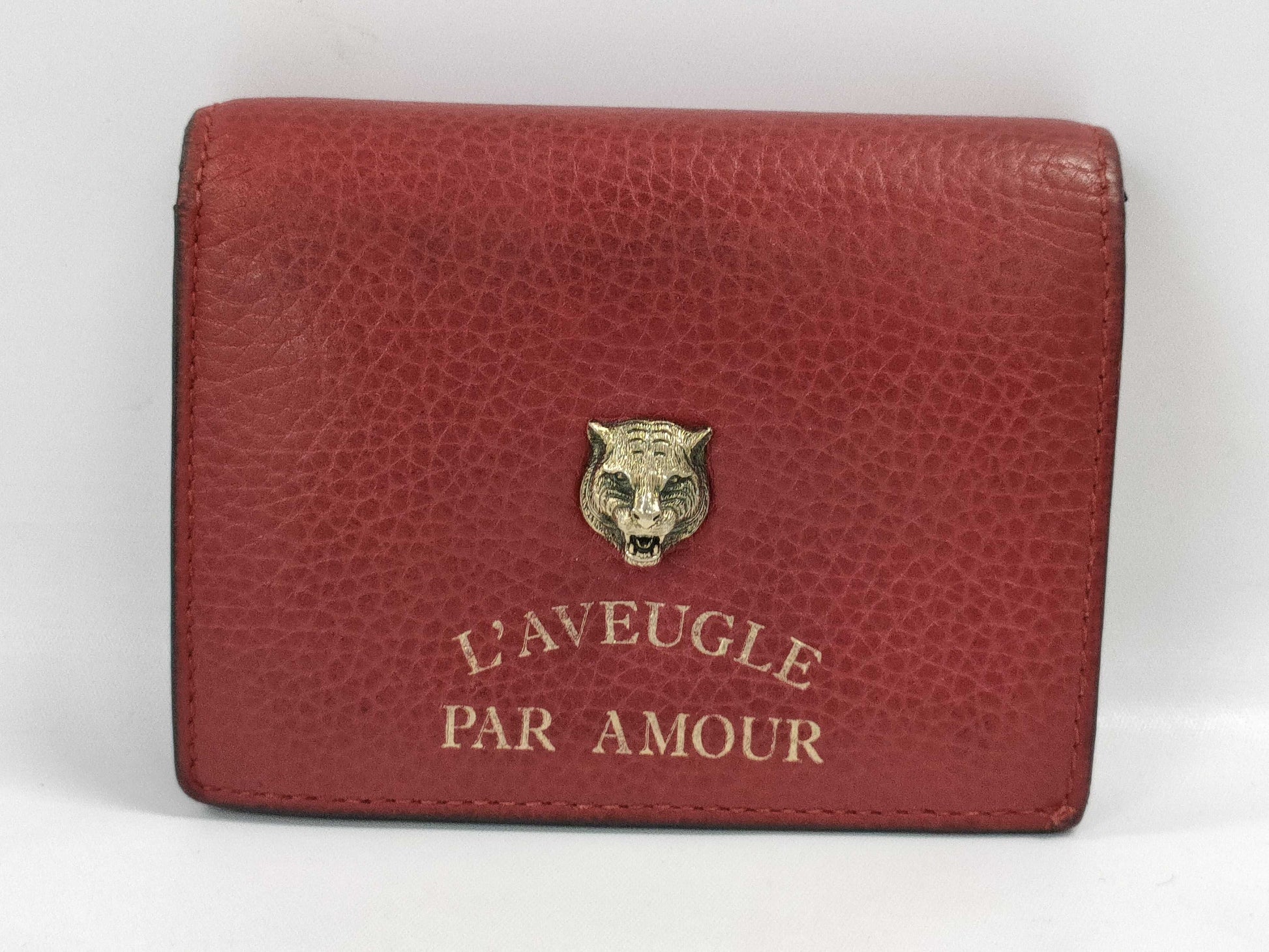GUCCI Animalier Tiger Bifold Wallet Red