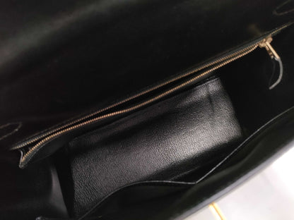 HERMES Kelly 32 Serie Box Calf Leather Black with Gold Hardware □C: 1999 Handbag