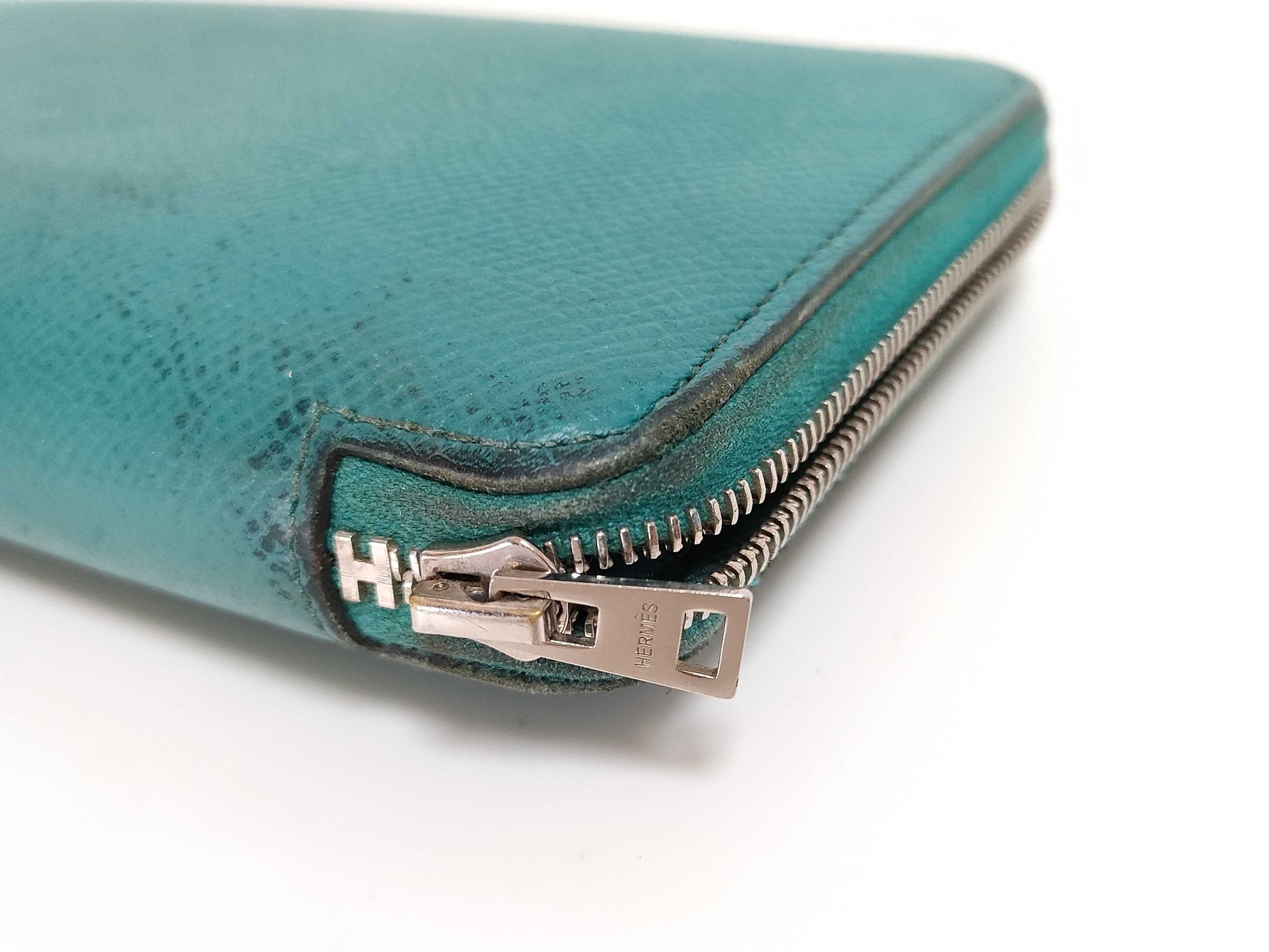 HERMES [Engraved] Unreadable Azap Hermes Azap Blue Wallet