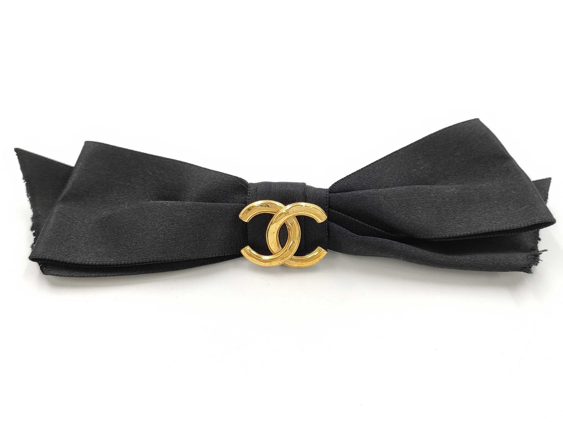CHANEL Ribbon Barrette Fabric Black Other Accessories