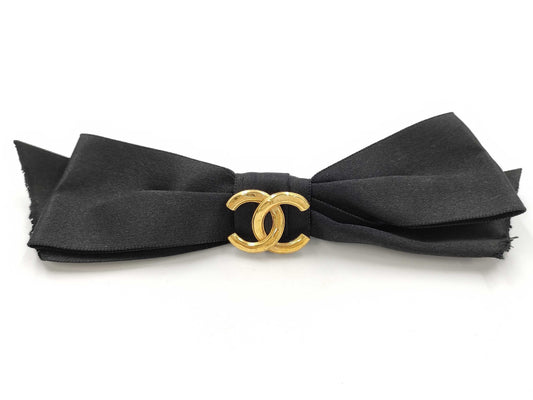 CHANEL Ribbon Barrette Fabric Black Other Accessories