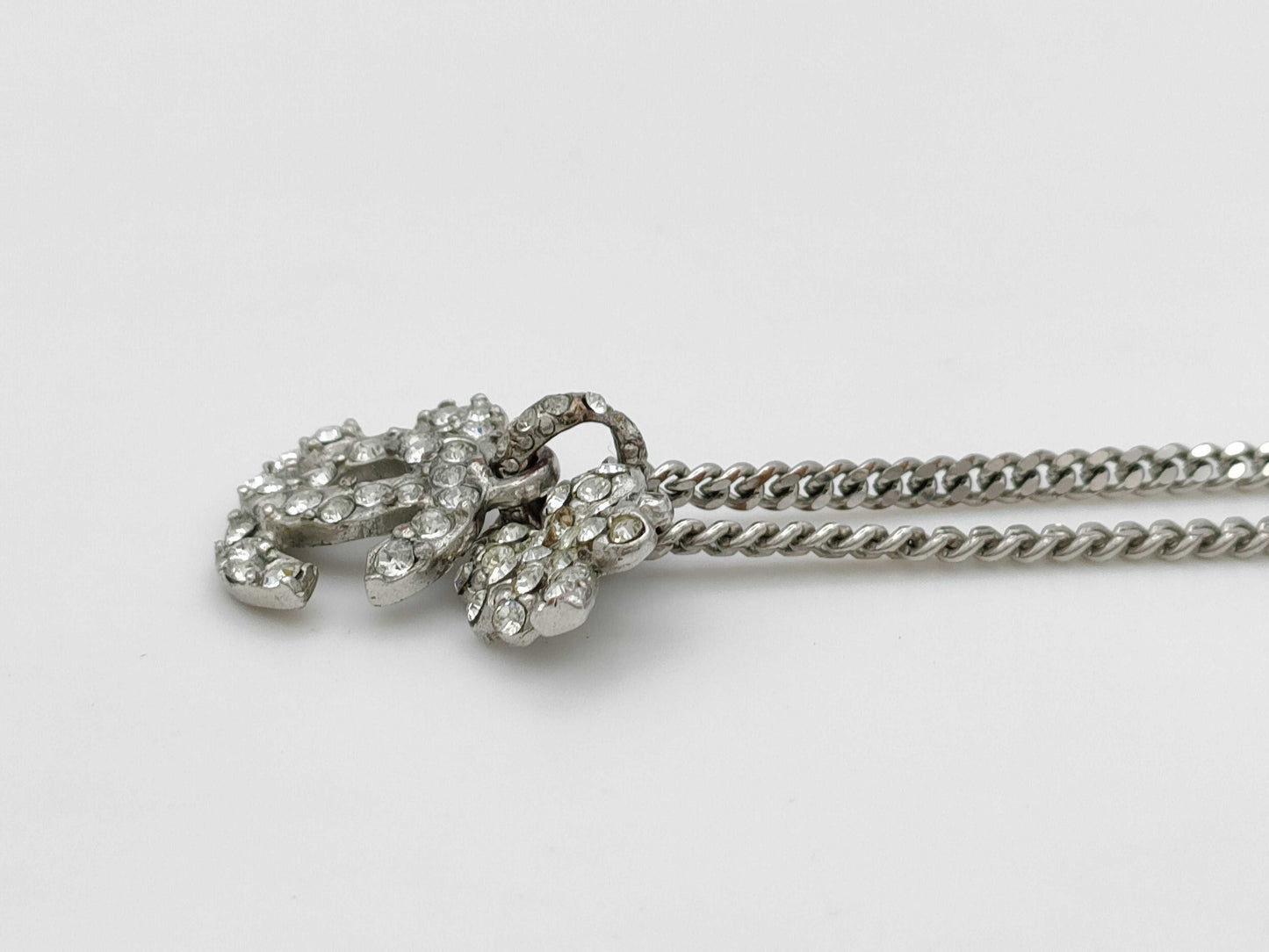 CHANEL 03A Coco Mark Clover Rhinestone Necklace