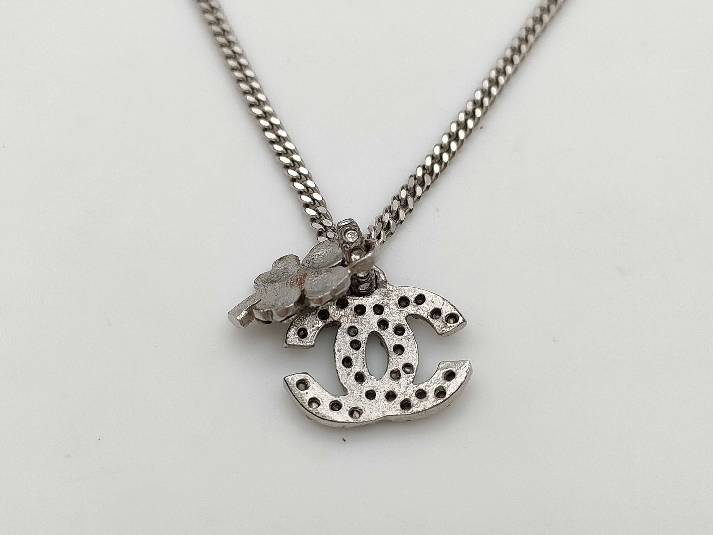 CHANEL 03A Coco Mark Clover Rhinestone Necklace