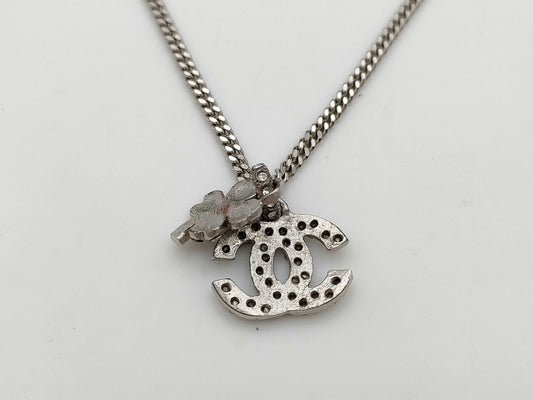 CHANEL 03A Coco Mark Clover Rhinestone Necklace