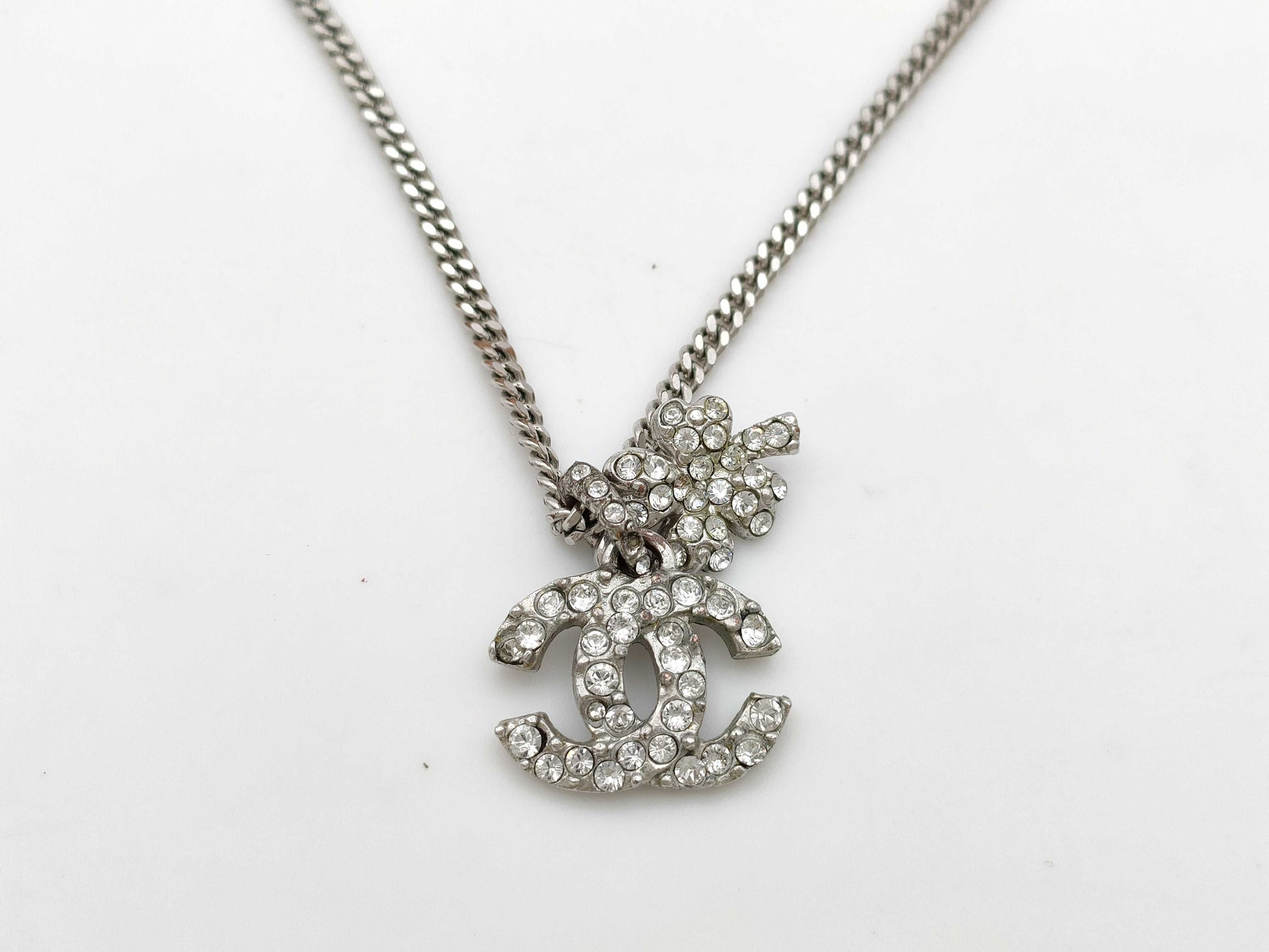 CHANEL 03A Coco Mark Clover Rhinestone Necklace