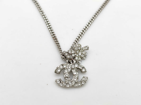 CHANEL 03A Coco Mark Clover Rhinestone Necklace