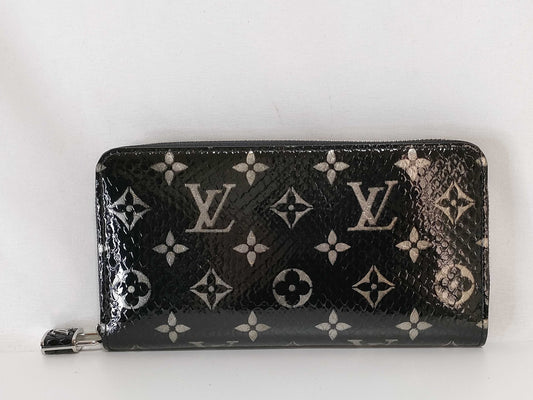 LOUIS VUITTON RFID Verified, Serial Unverifiable, Python Snake Leather Long Wallet, Black