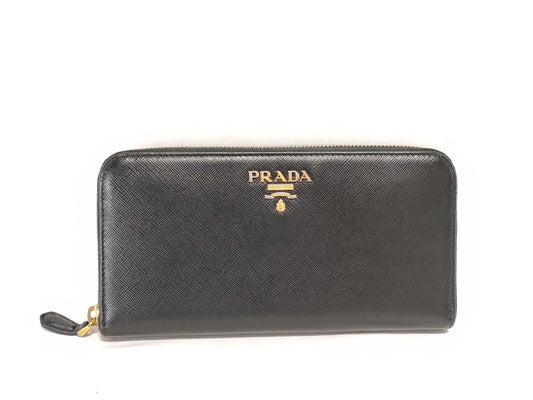 PRADA Saffiano Round Zippy Logo Wallet