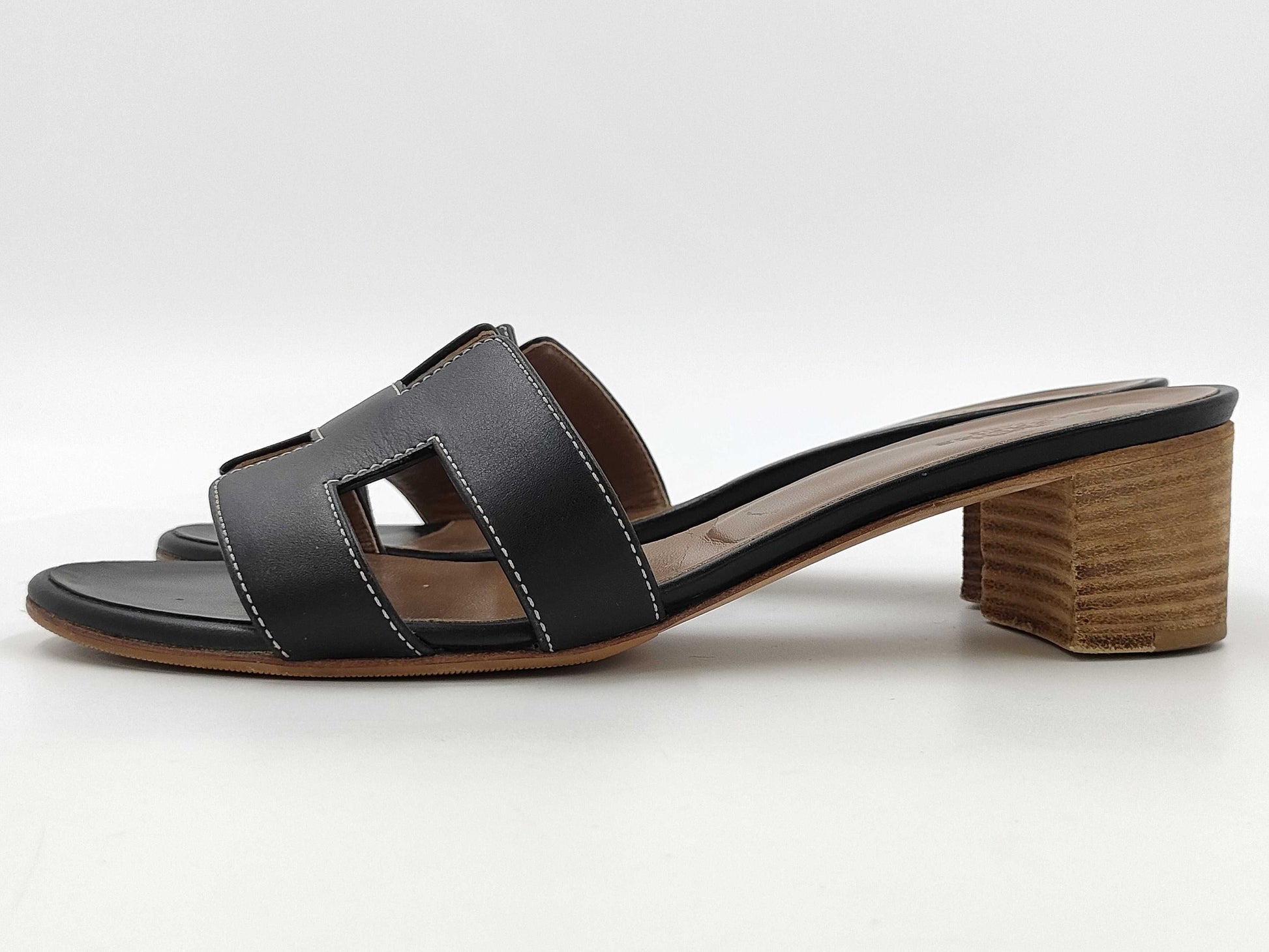 HERMES H Sandals Black Size 37