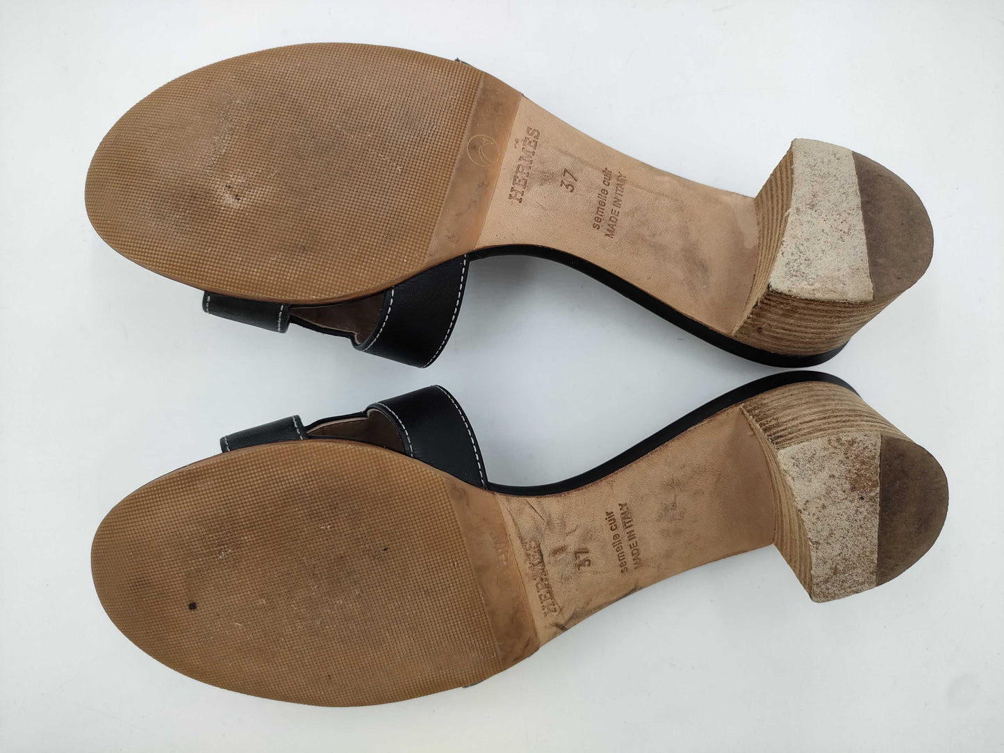 HERMES H Sandals Black Size 37
