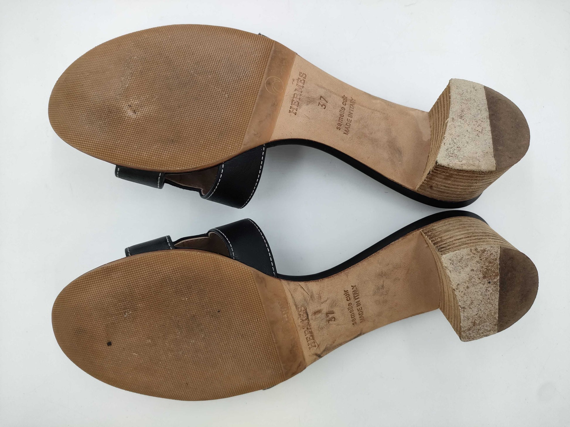 HERMES H Sandals Black Size 37