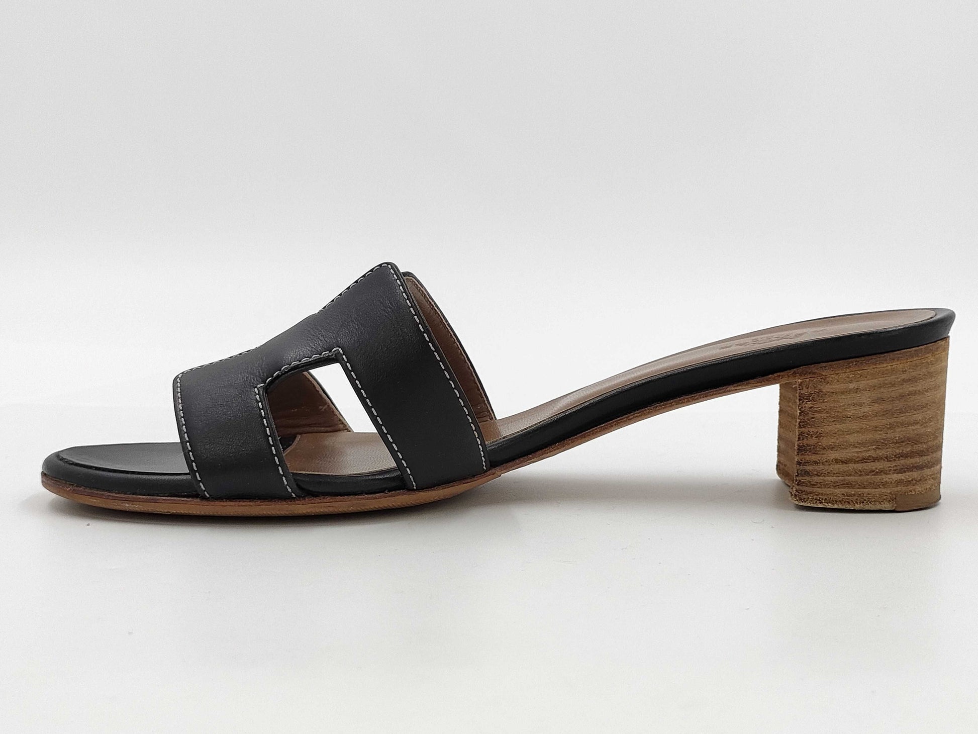 HERMES H Sandals Black Size 37