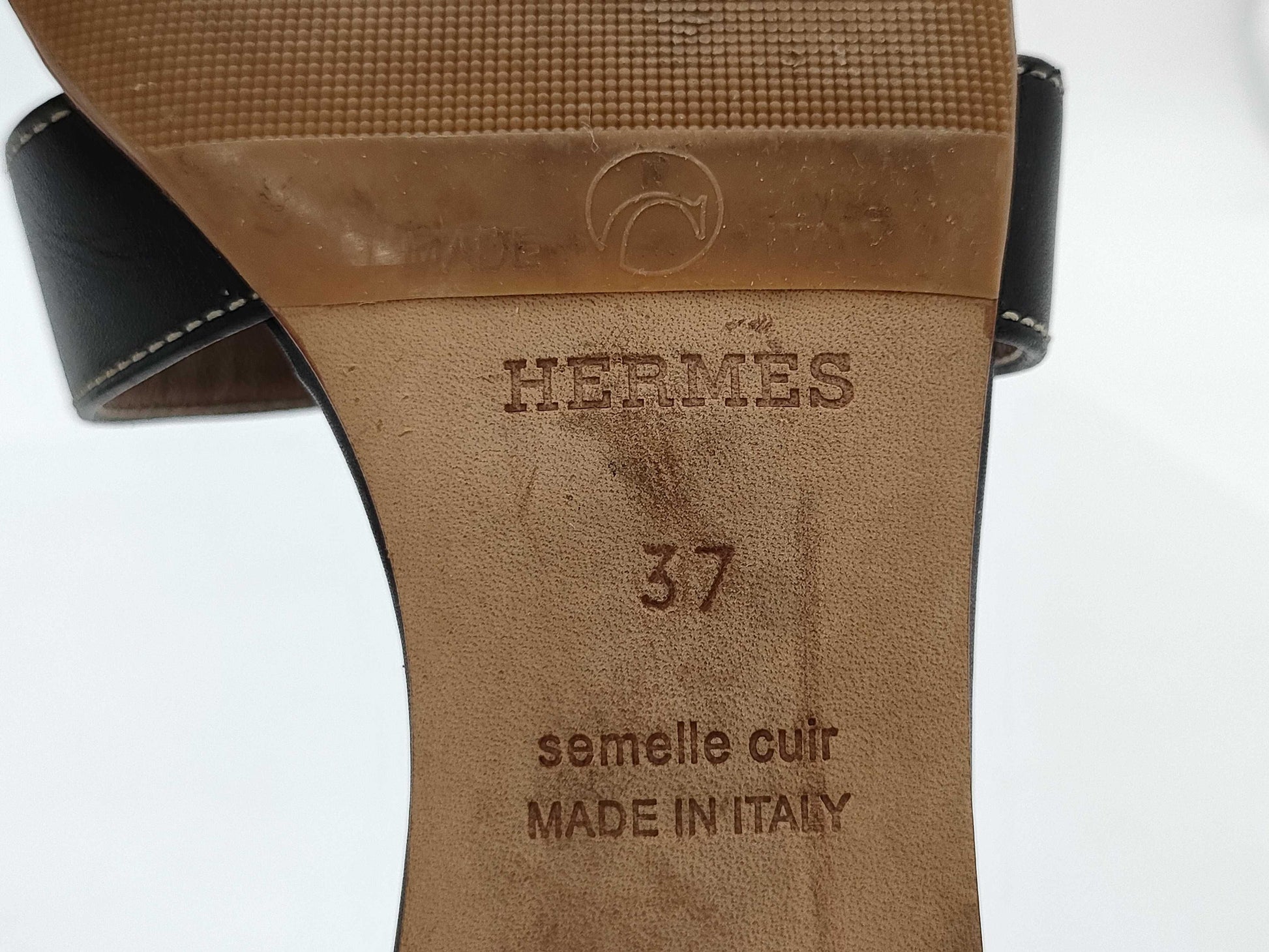 HERMES H Sandals Black Size 37