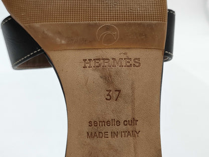 HERMES H Sandals Black Size 37