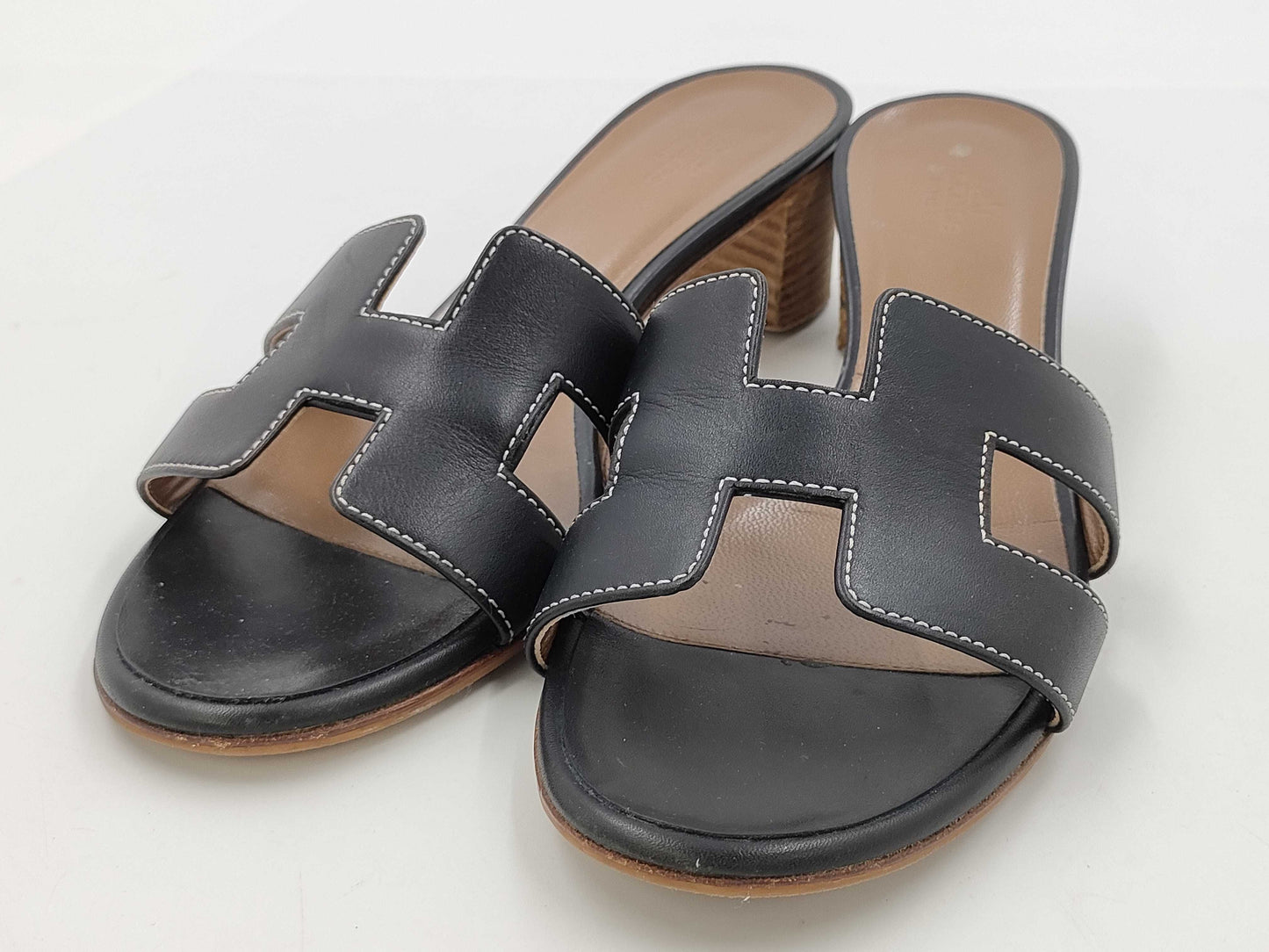 HERMES H Sandals Black Size 37