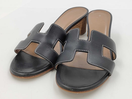 HERMES H Sandals Black Size 37