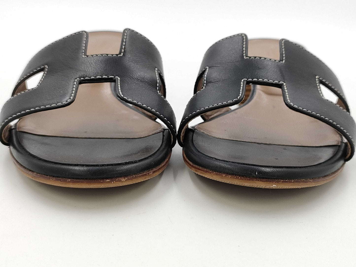 HERMES H Sandals Black Size 37