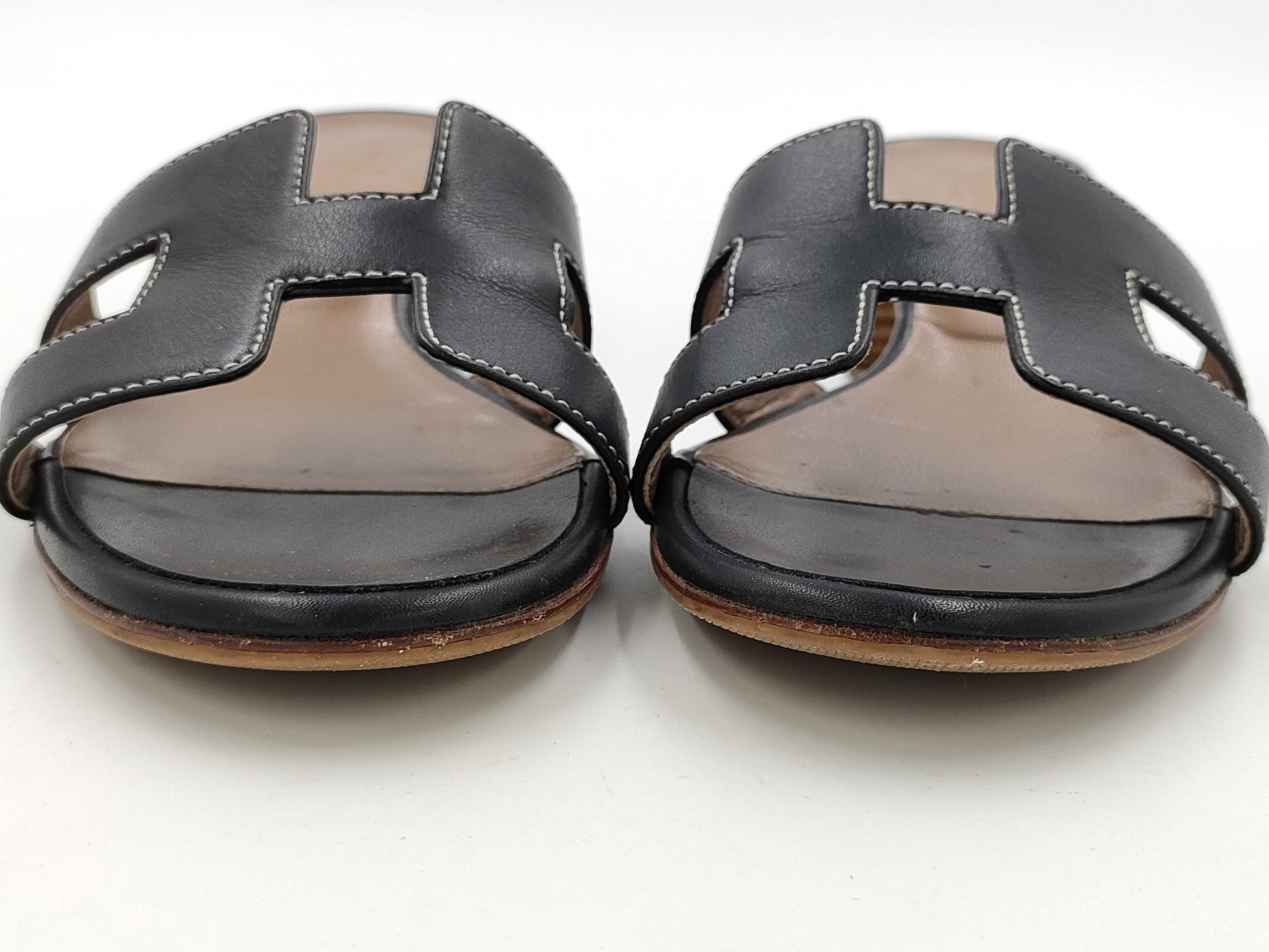 HERMES H Sandals Black Size 37